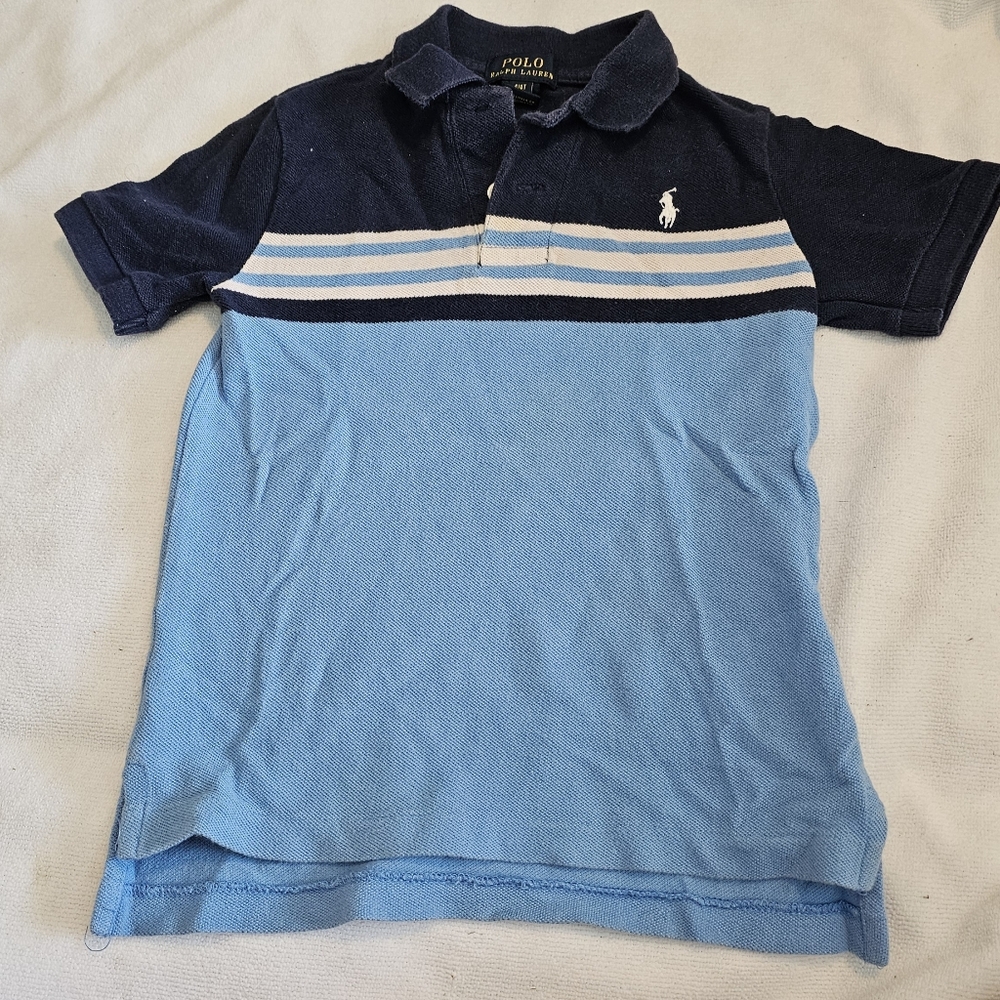 Polo Ralph Lauren Polo Shirt, Boy's Size  4/4T, Lighf Blue, Navy & White Stripes